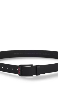 Italian-leather belt with angular logo buckle