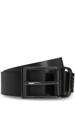 Italian-leather belt with brushed gunmetal hardware