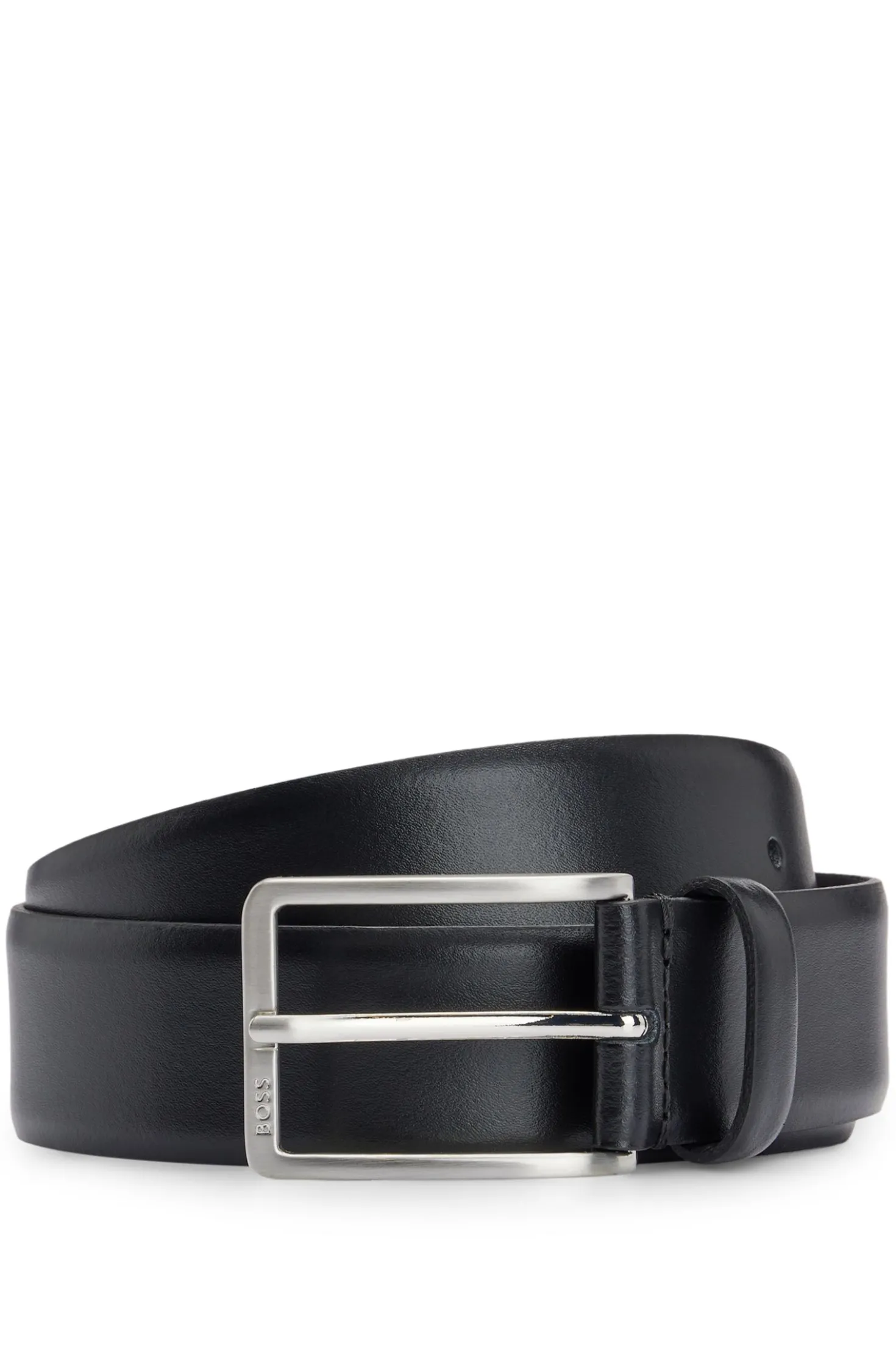 Italian-leather belt with brushed silver hardware