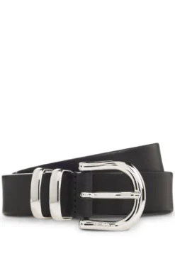 Italian-leather belt with double keeper