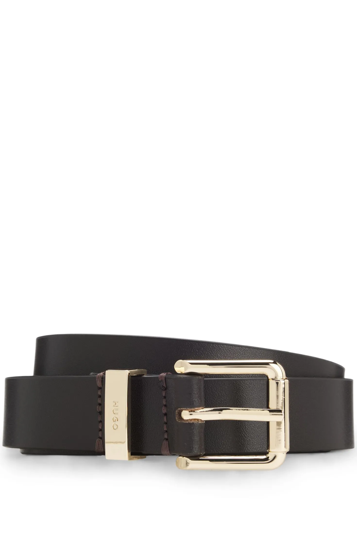 Italian-leather belt with gold-tone buckle