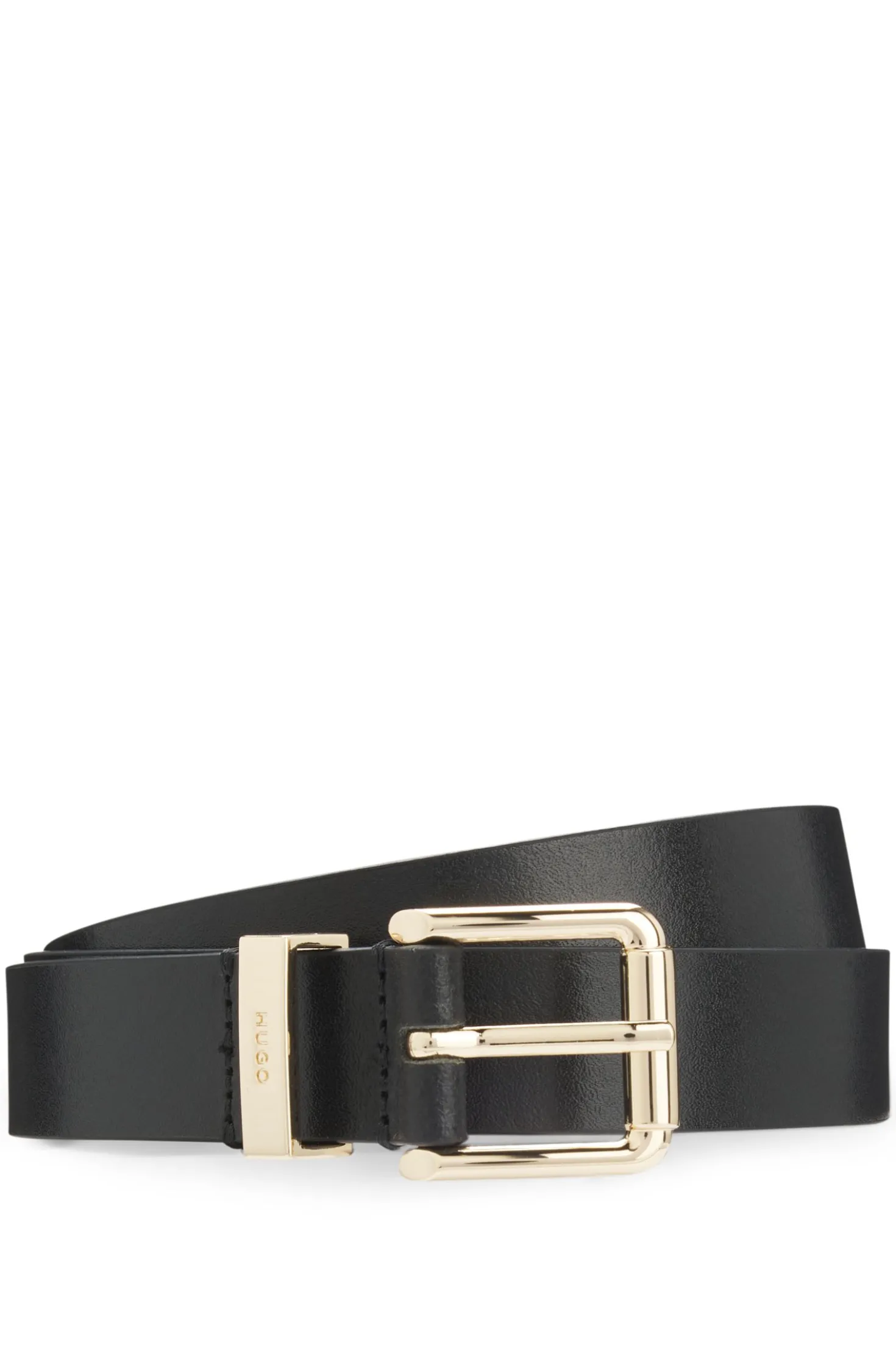 Italian-leather belt with gold-tone buckle