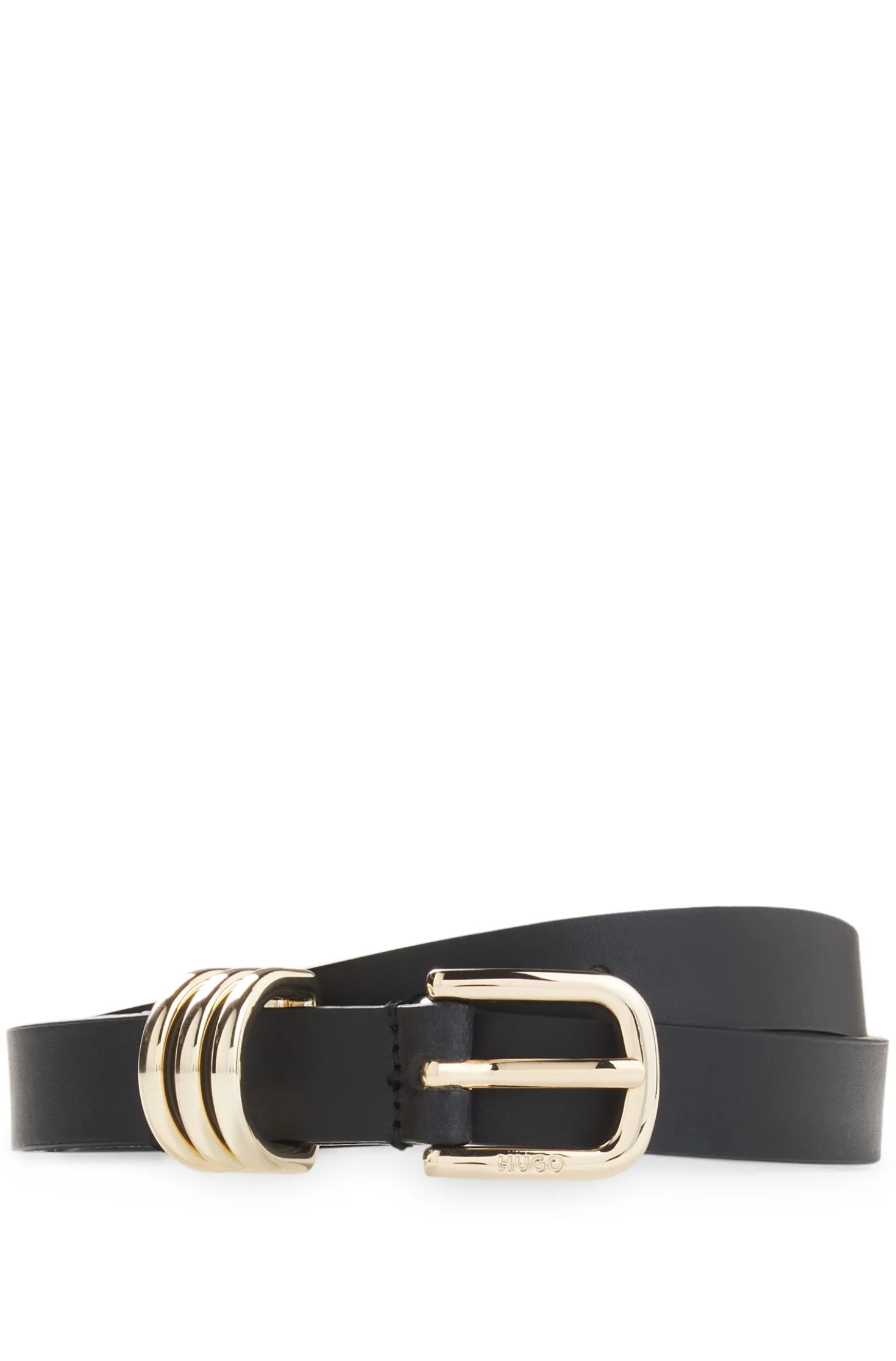 Italian-leather belt with gold-tone hardware