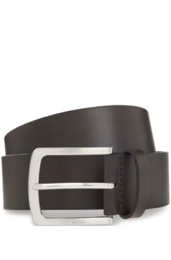 Italian-leather belt with logo-engraved buckle