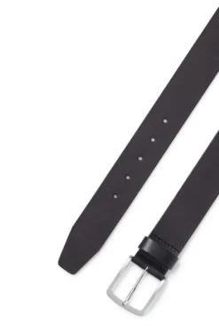 Italian-leather belt with logo-engraved buckle