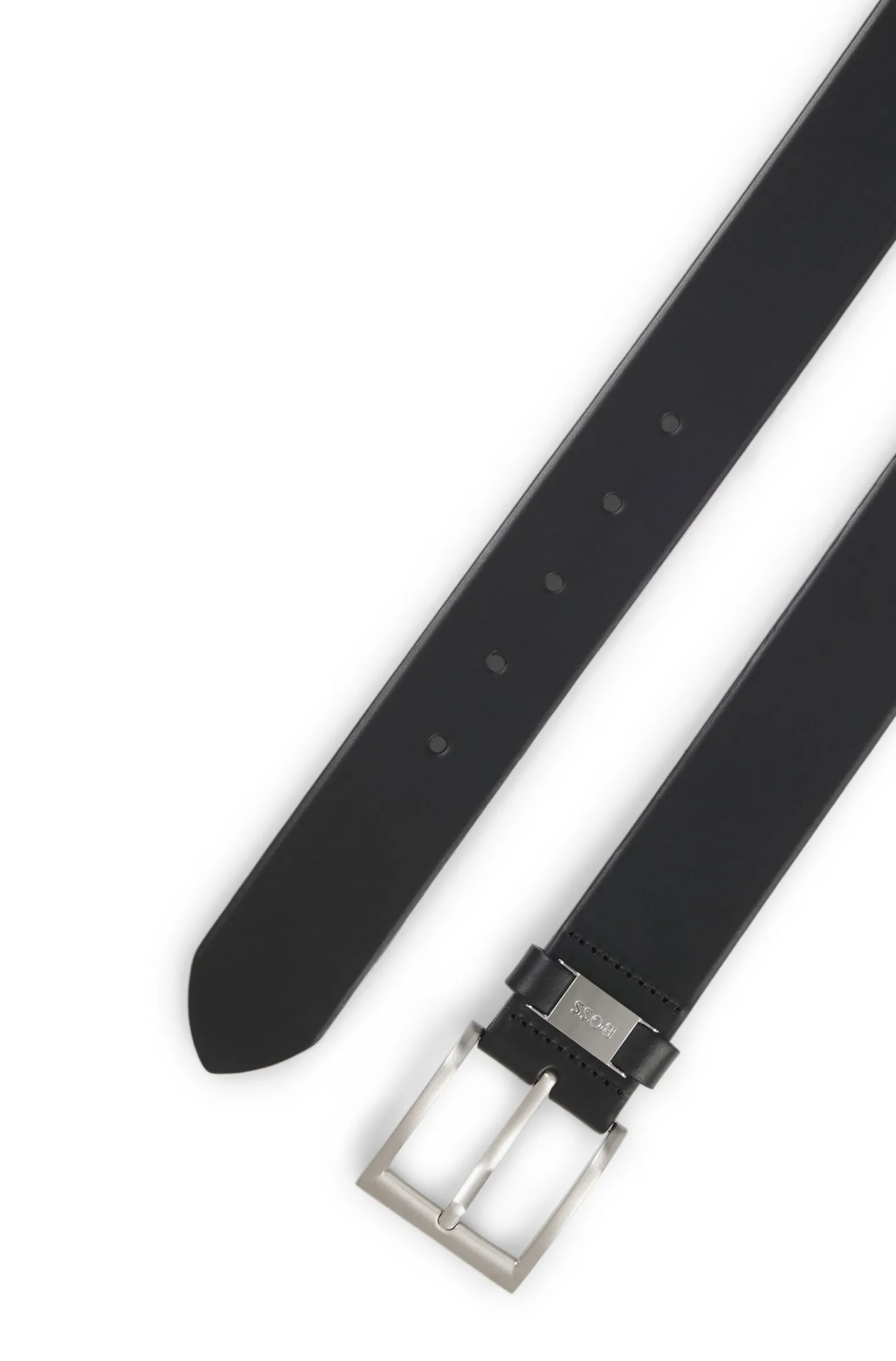 Italian-leather belt with logo keeper and brushed hardware