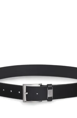Italian-leather belt with logo keeper and brushed hardware