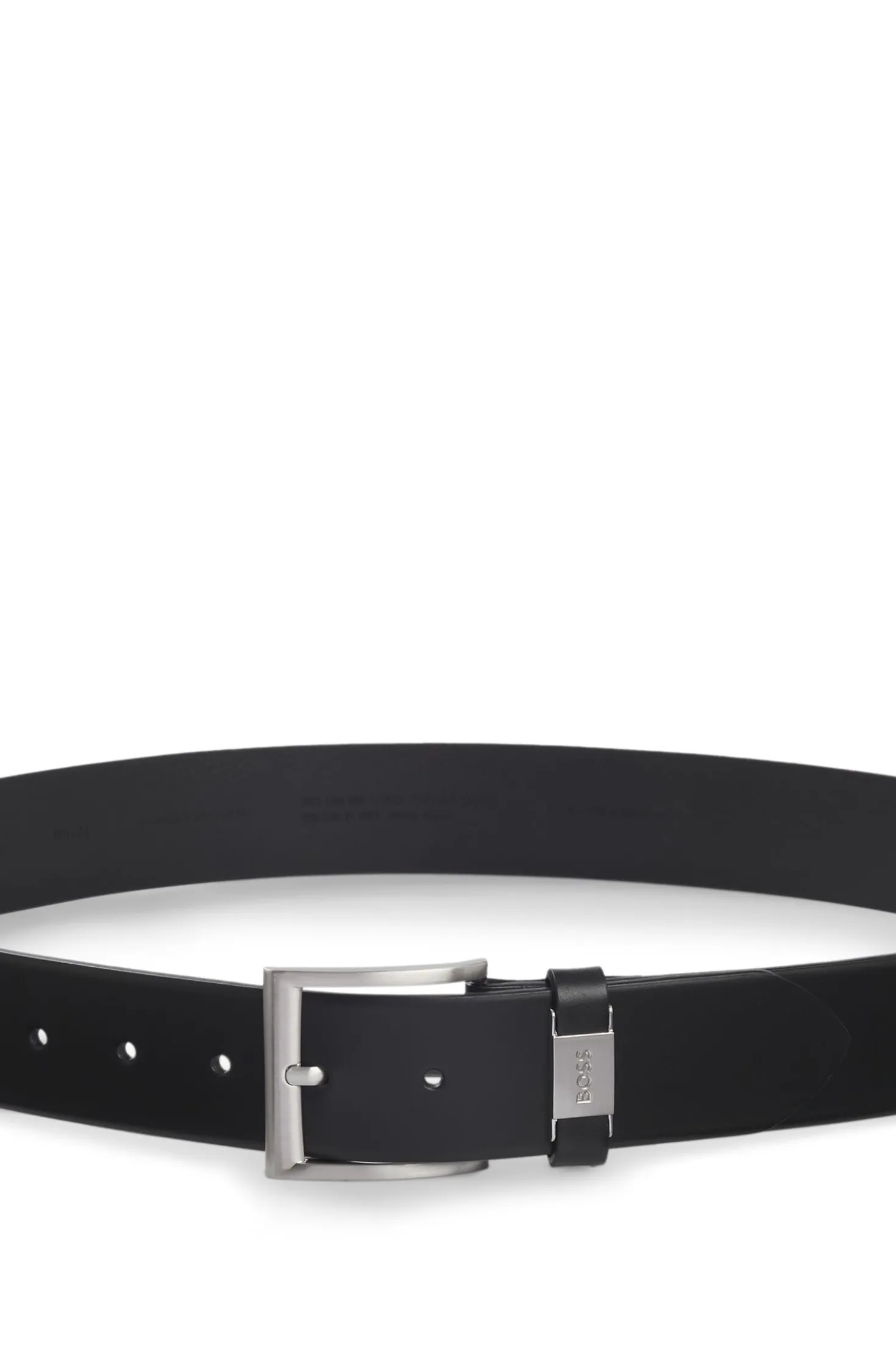 Italian-leather belt with logo keeper and brushed hardware