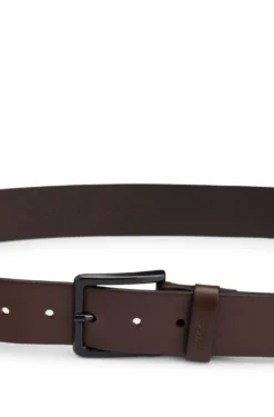 Italian-leather belt with logo-stamped keeper