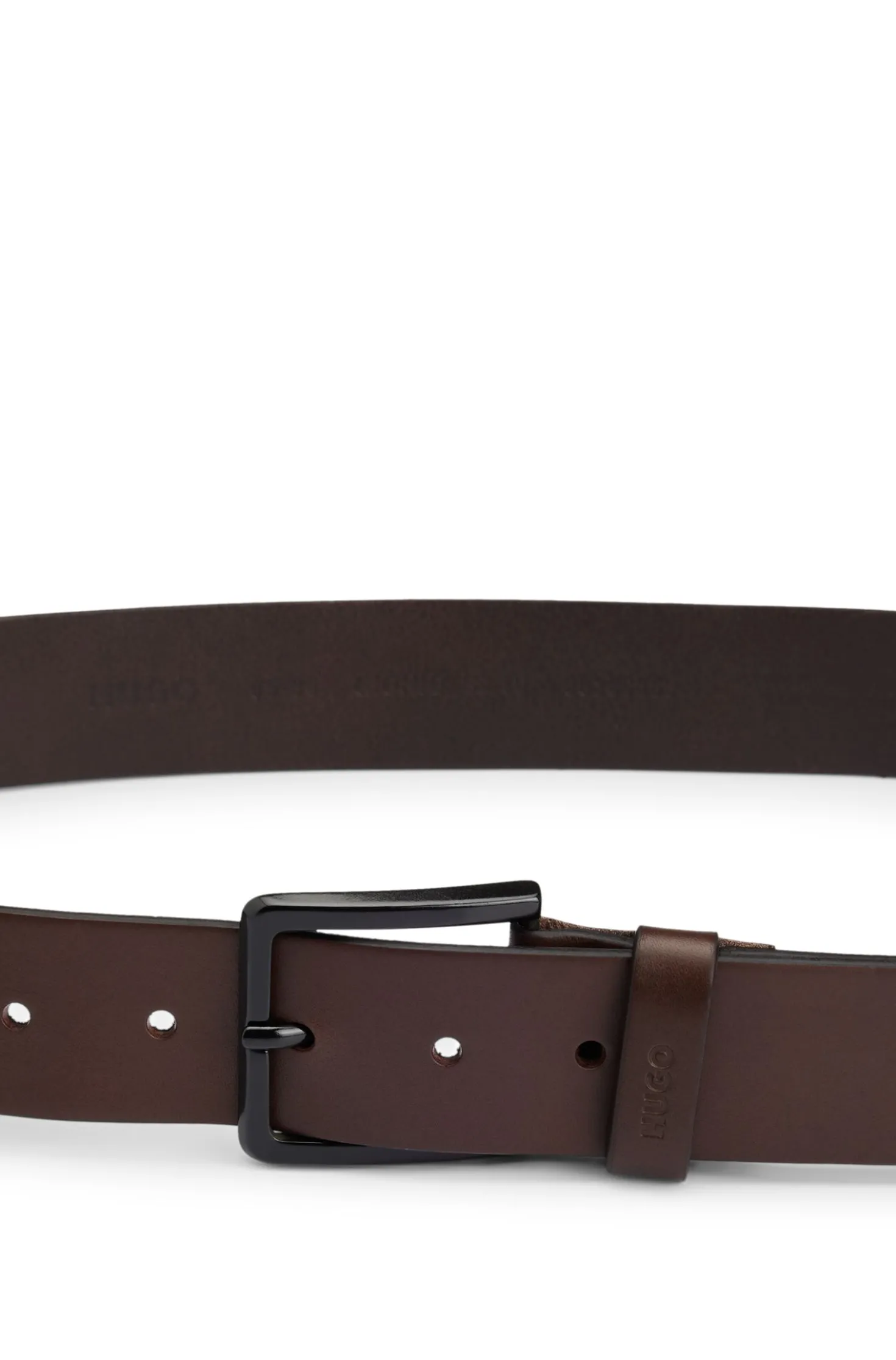 Italian-leather belt with logo-stamped keeper