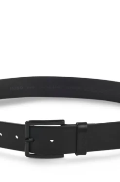 Italian-leather belt with logo-stamped keeper