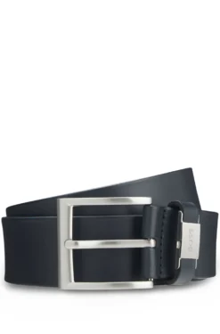 Italian-leather belt with logo keeper and brushed hardware