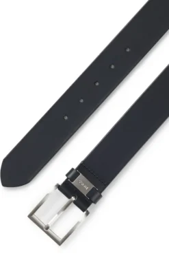 Italian-leather belt with logo keeper and brushed hardware