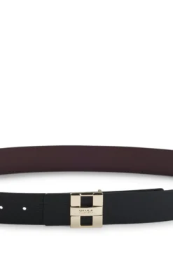 Italian leather belt with metal logo letters