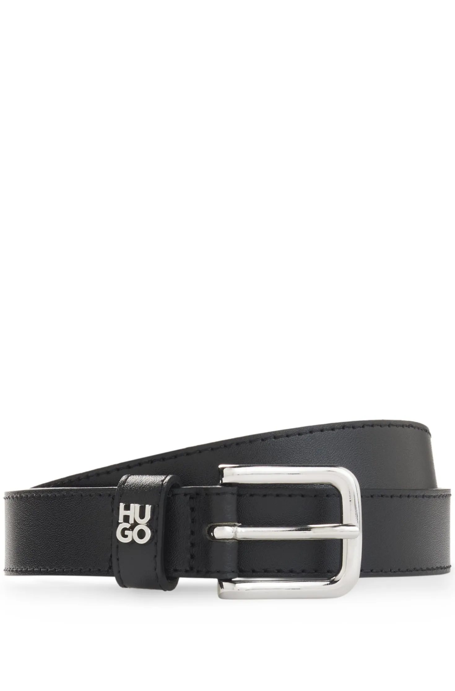 Italian-leather belt with metal letters