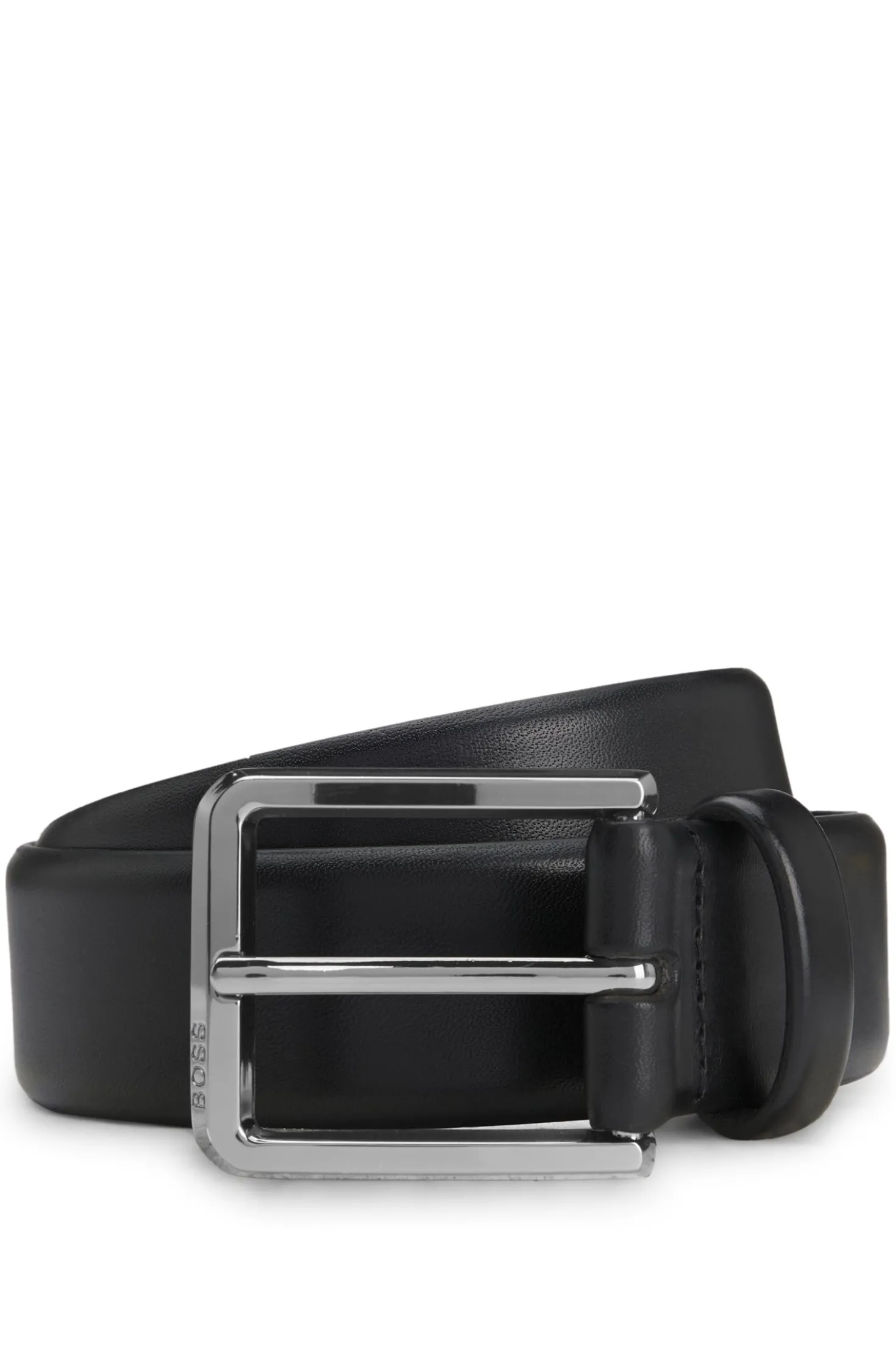 Italian-leather belt with polished gunmetal buckle