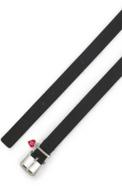 Italian-leather belt with stacked-logo keeper charm