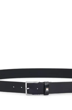 Italian-made leather belt with signature-stripe trim