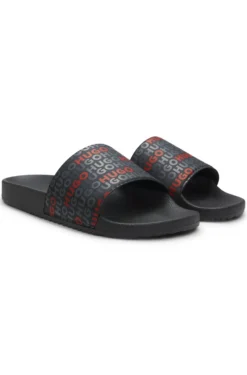 Italian-made slides with repeat-logo print
