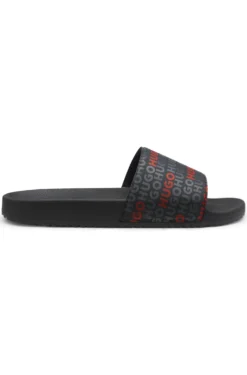 Italian-made slides with repeat-logo print