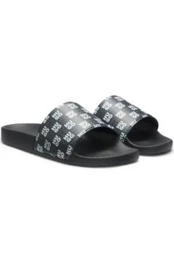 Italian-made slides with stacked-logo strap