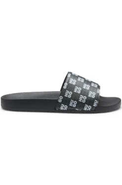 Italian-made slides with stacked-logo strap