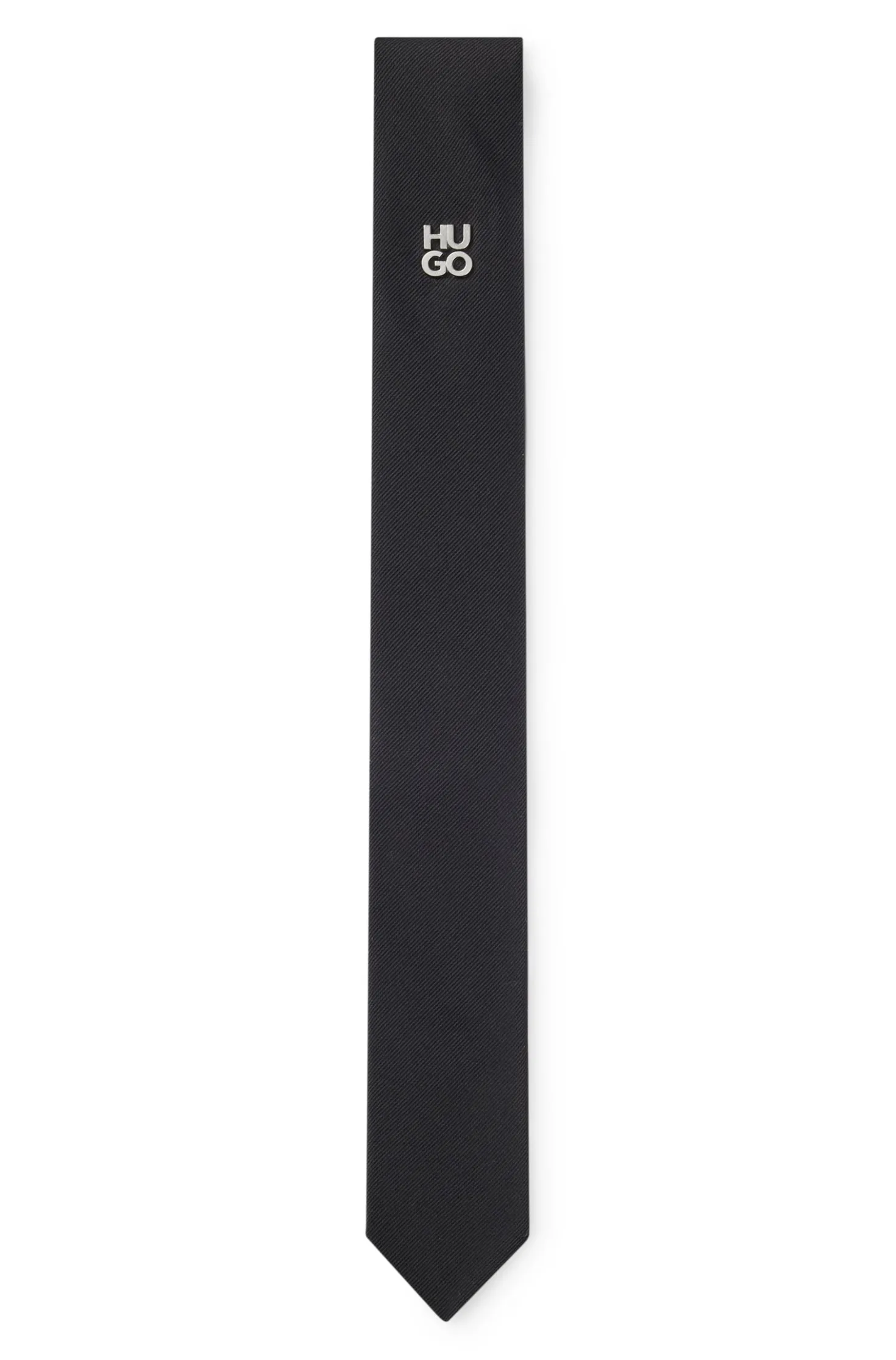 Jacquard-woven tie with metallic stacked-logo trim