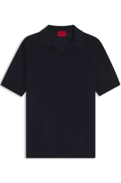 Johnny-collar knit polo in a cotton-linen jacquard