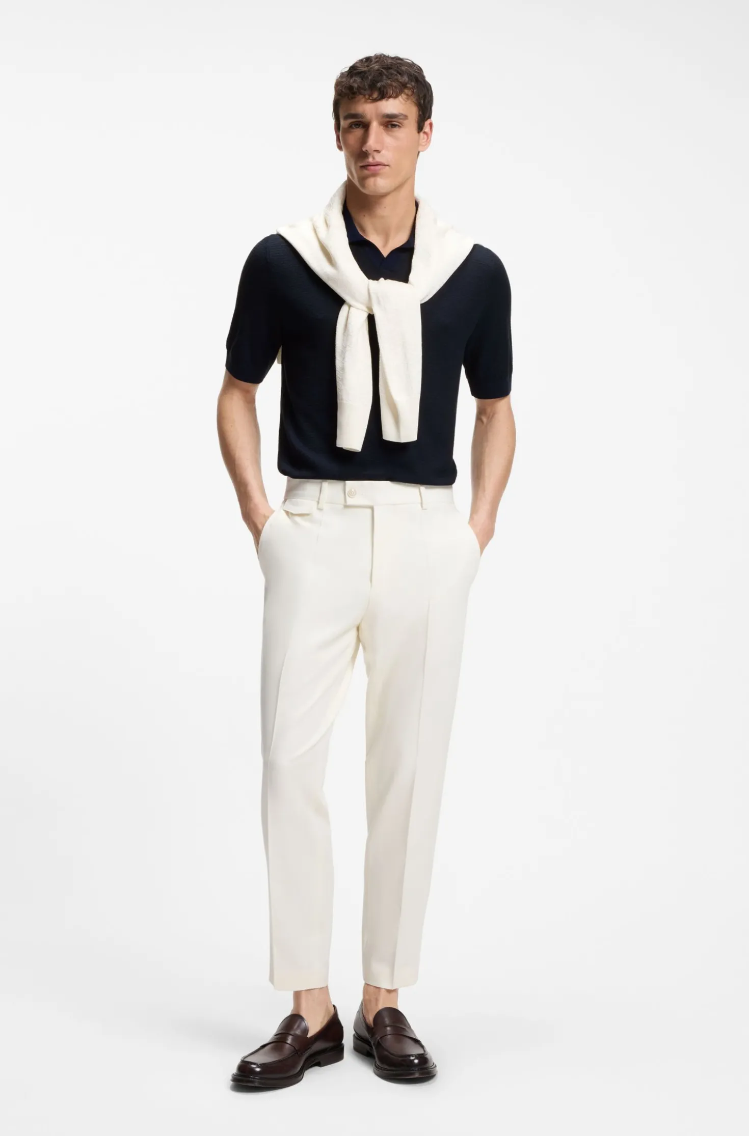 Johnny-collar knit polo in cotton and silk