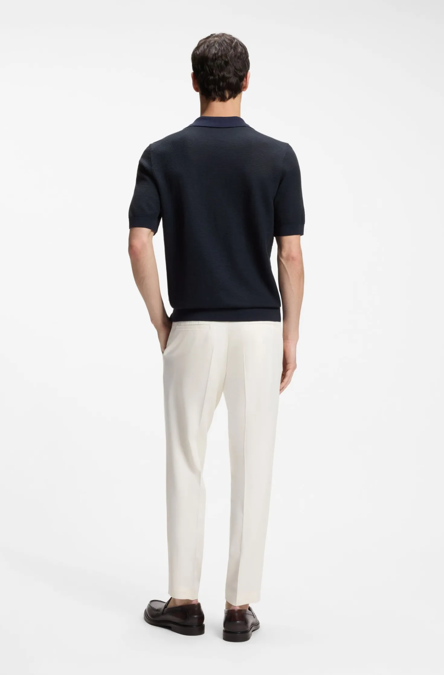 Johnny-collar knit polo in cotton and silk