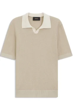 Johnny-collar knit polo in cotton and silk