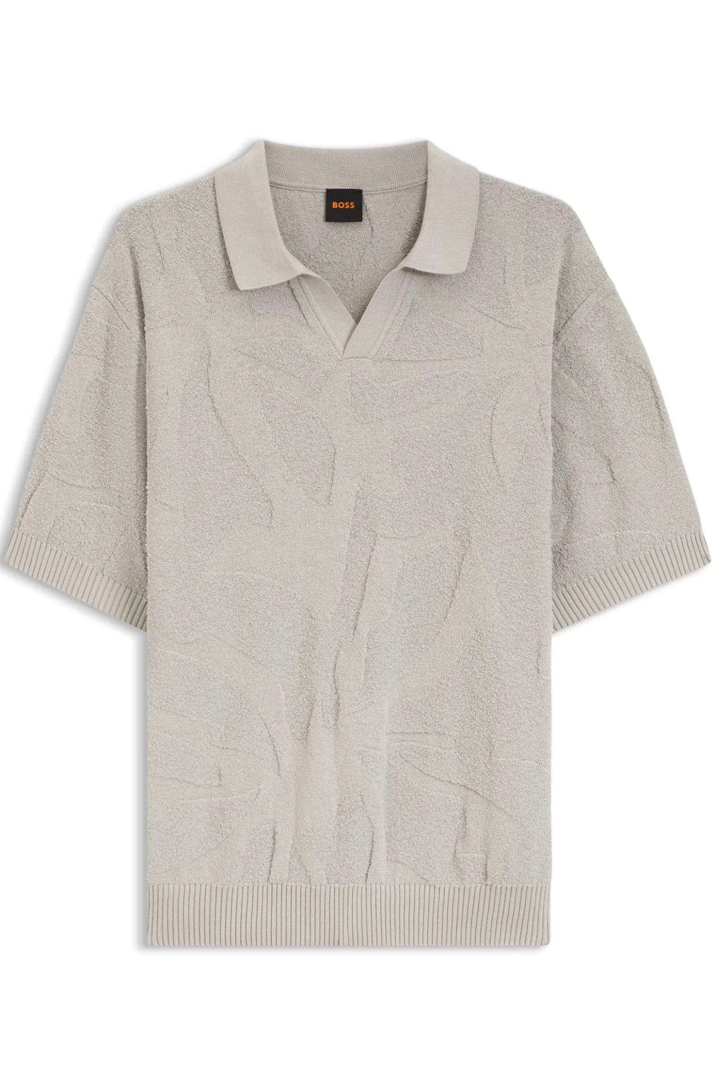 Johnny-collar knit polo with graphic pattern