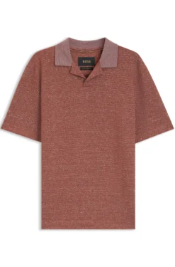 Johnny-collar polo shirt in cotton, linen and silk