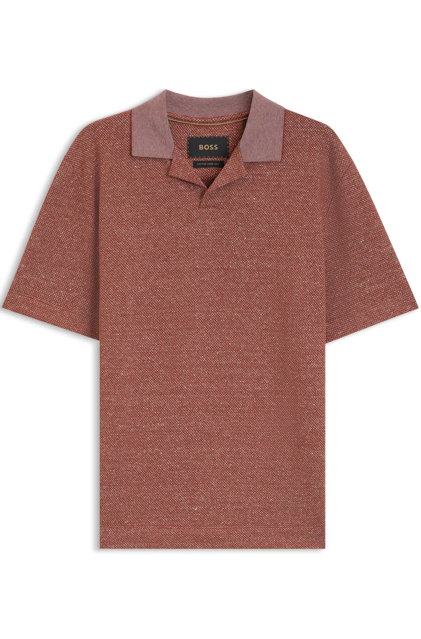 Johnny-collar polo shirt in cotton, linen and silk