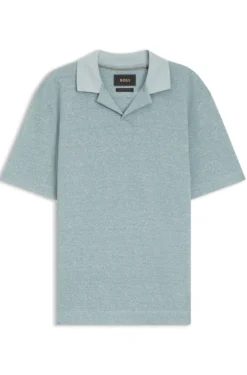 Johnny-collar polo shirt in cotton, linen and silk