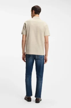 Johnny-collar polo shirt in jacquard cotton