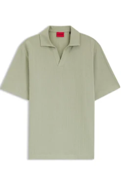 Johnny-collar polo shirt with jacquard stripe