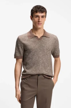 Johnny-collar polo sweater in wool, silk and cotton