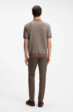 Johnny-collar polo sweater in wool, silk and cotton