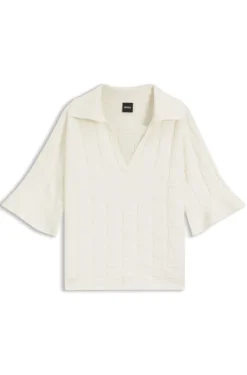 Johnny-collar sweater with check texture