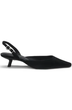 Kitten-heel slingbacks in suede