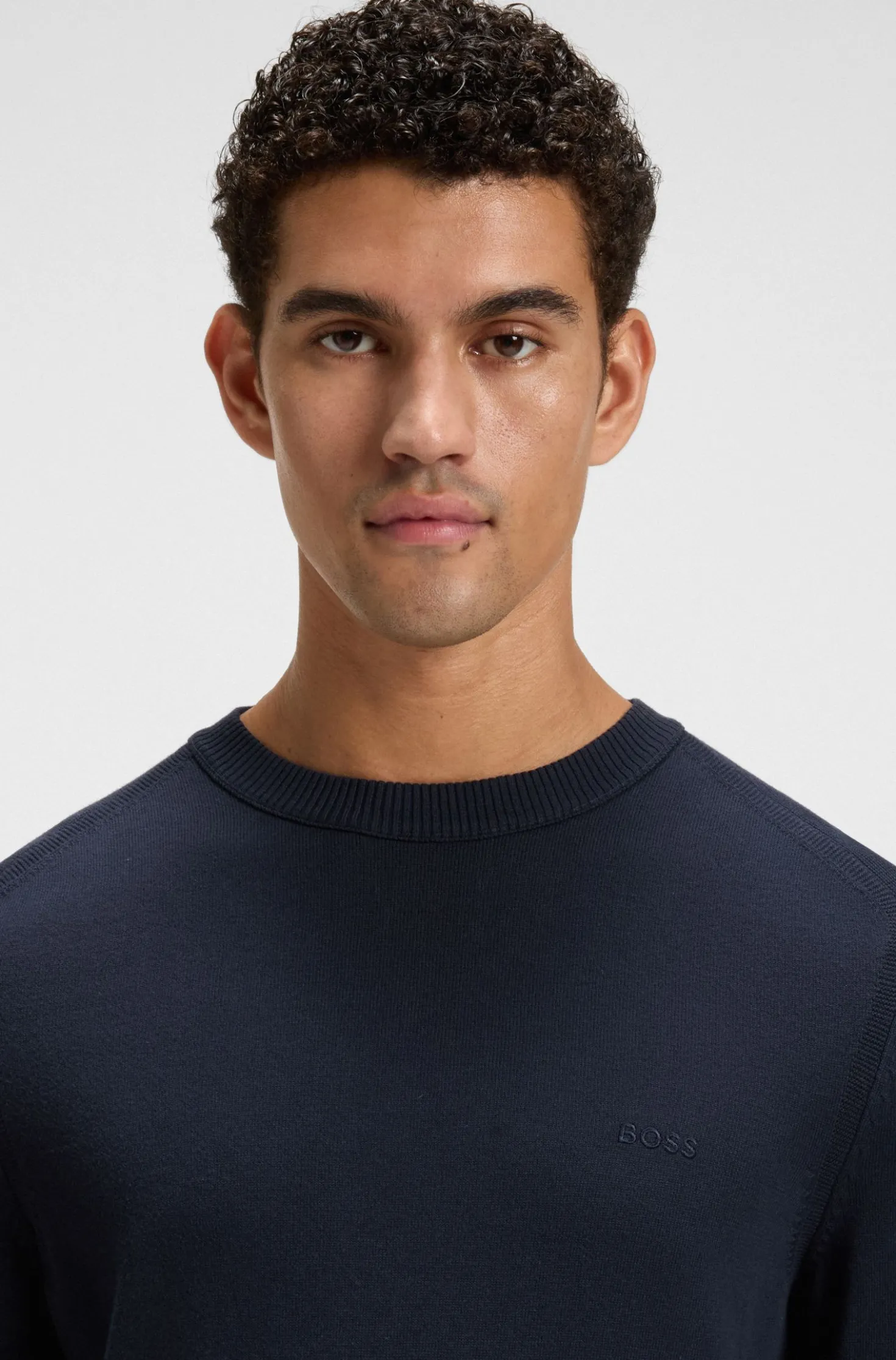 Knitted-cotton sweater with embroidered logo