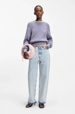 Knitted-cotton sweater with Happy HUGO logo
