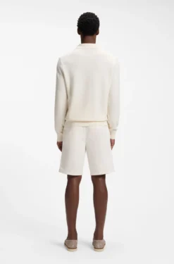 Knitted-cotton sweater with Johnny collar