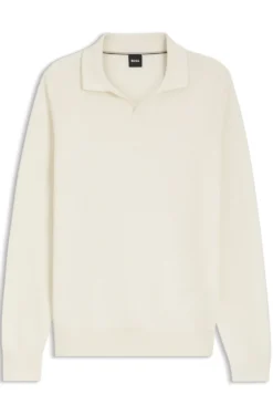 Knitted-cotton sweater with Johnny collar