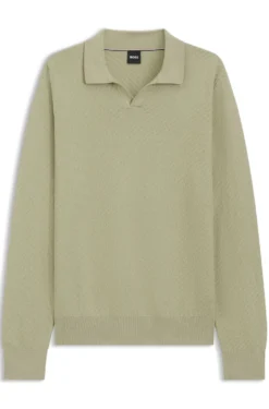 Knitted-cotton sweater with Johnny collar