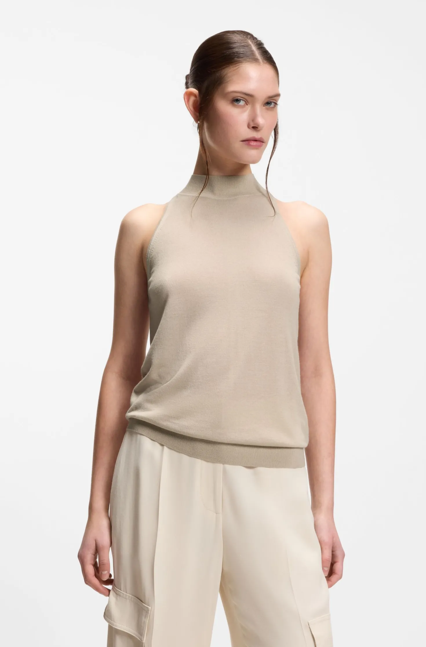 Knitted mock-neck top in superfine yarn