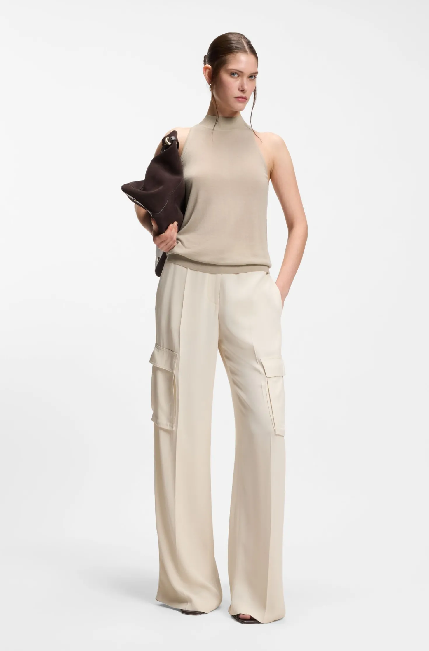 Knitted mock-neck top in superfine yarn