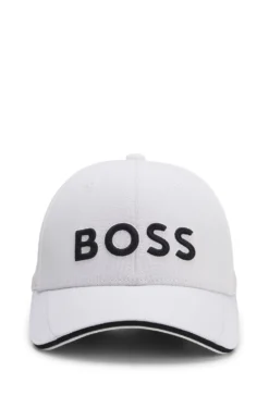 Knitted-piqué six-panel cap with embroidered logo