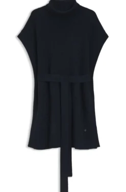 Knitted poncho in virgin wool with high neckline